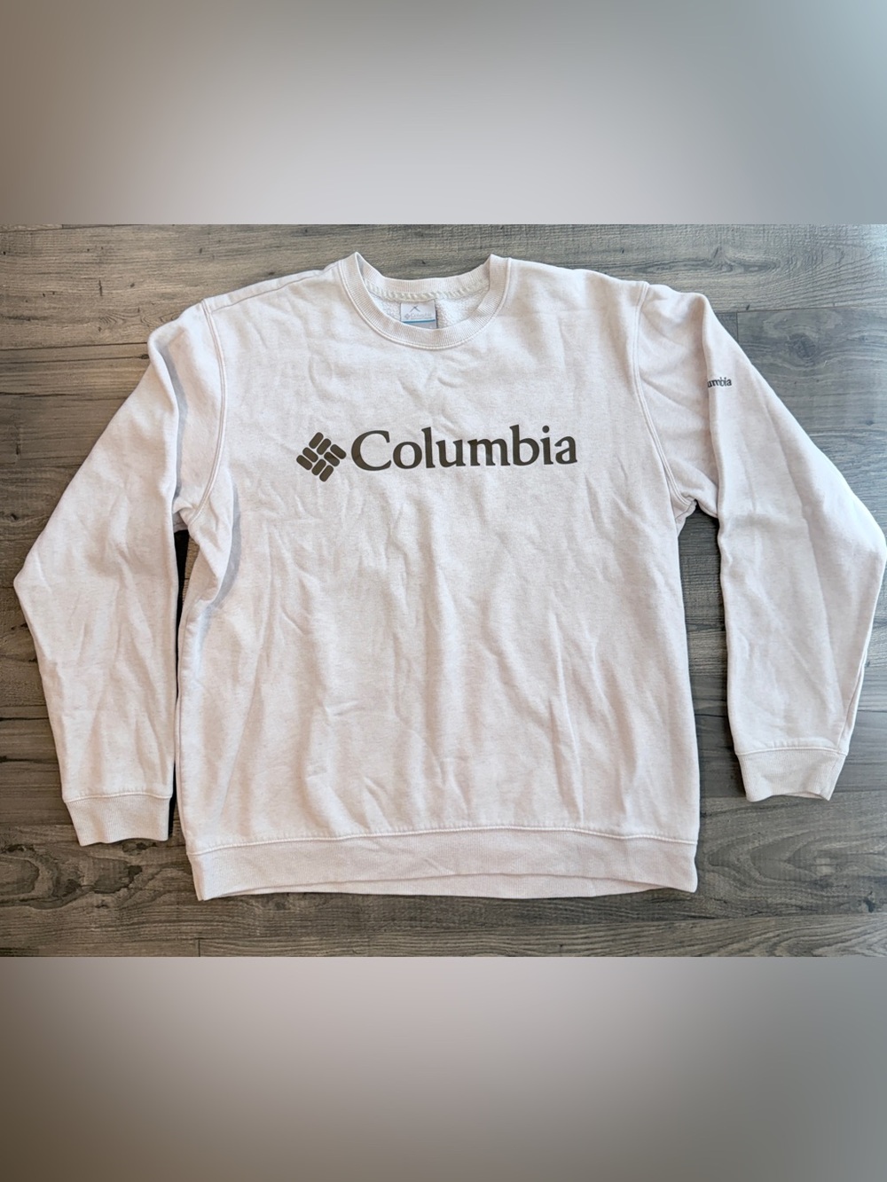 Columbia Logo Crewneck Sweatshirt Sand Fleece Lined Gorpcore Outdoor Unisex L